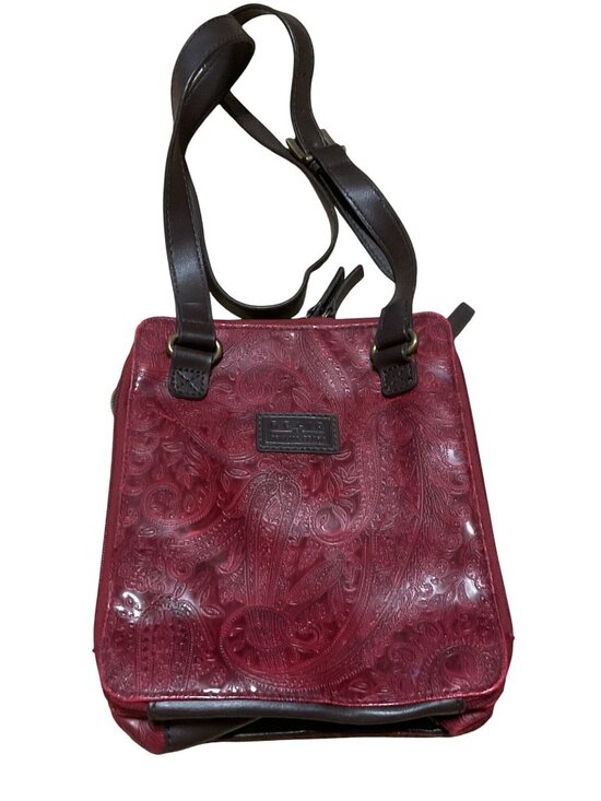 Relic by Fossil Handbags - Relic Paisley Embossed Deep Red Crossbody Bag With Adjustable Strap & Pockets